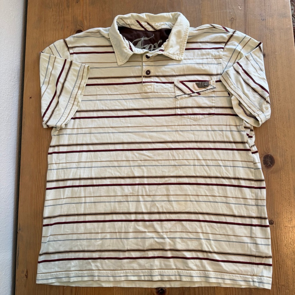 Fox Racing Mens XL Striped Polo Shirt Short Sleeve Cotton Moto Cream